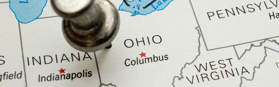 A map of Ohio with a pin at Findlay